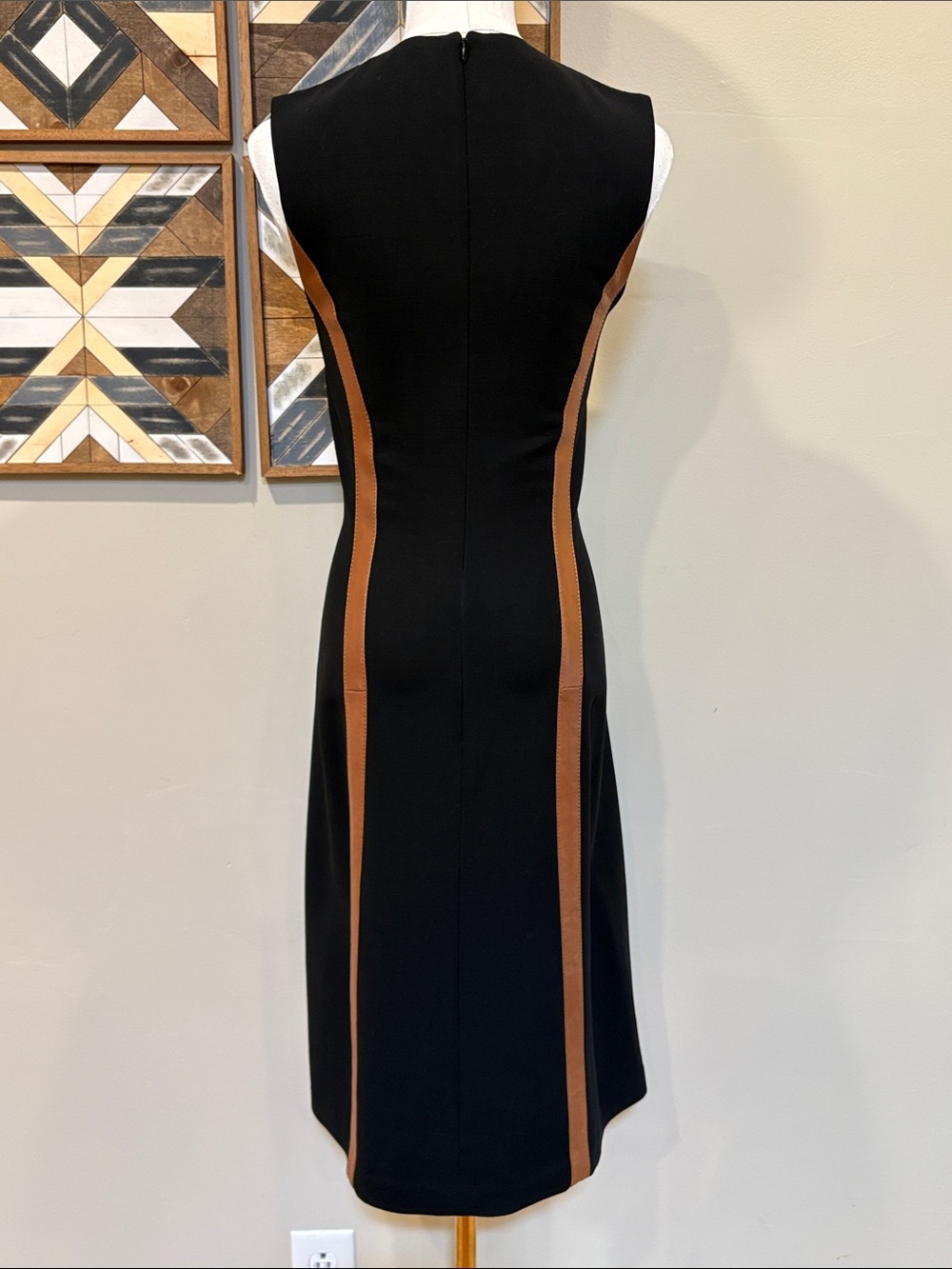 Ralph Lauren Collection Caitlin Black Sleeveless Tan Leather Detail Dress size 0 - Picture 6 of 14
